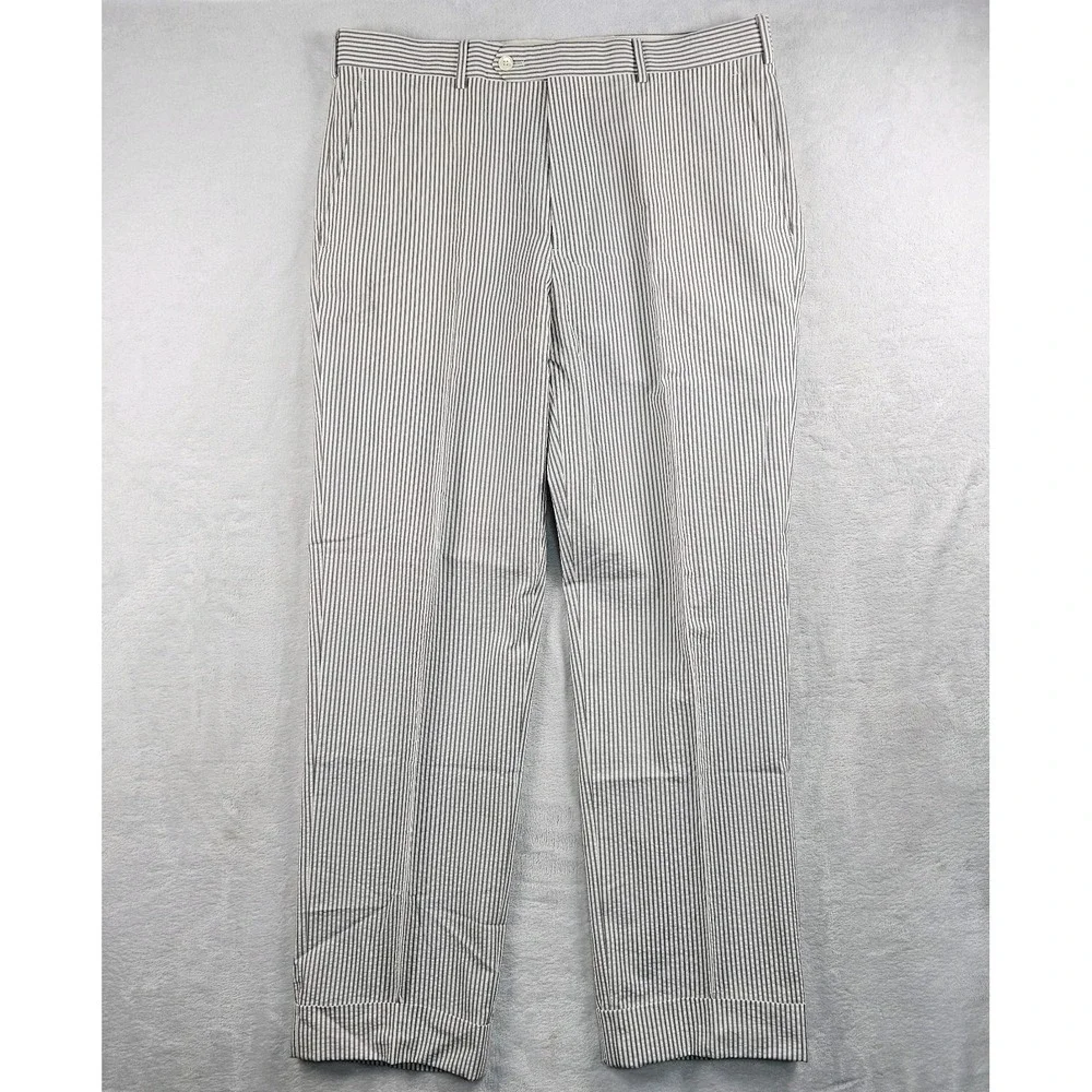 Brooks Brothers Seersucker Trousers Pants Mens 34x30 Cuffed Gray White Hickory